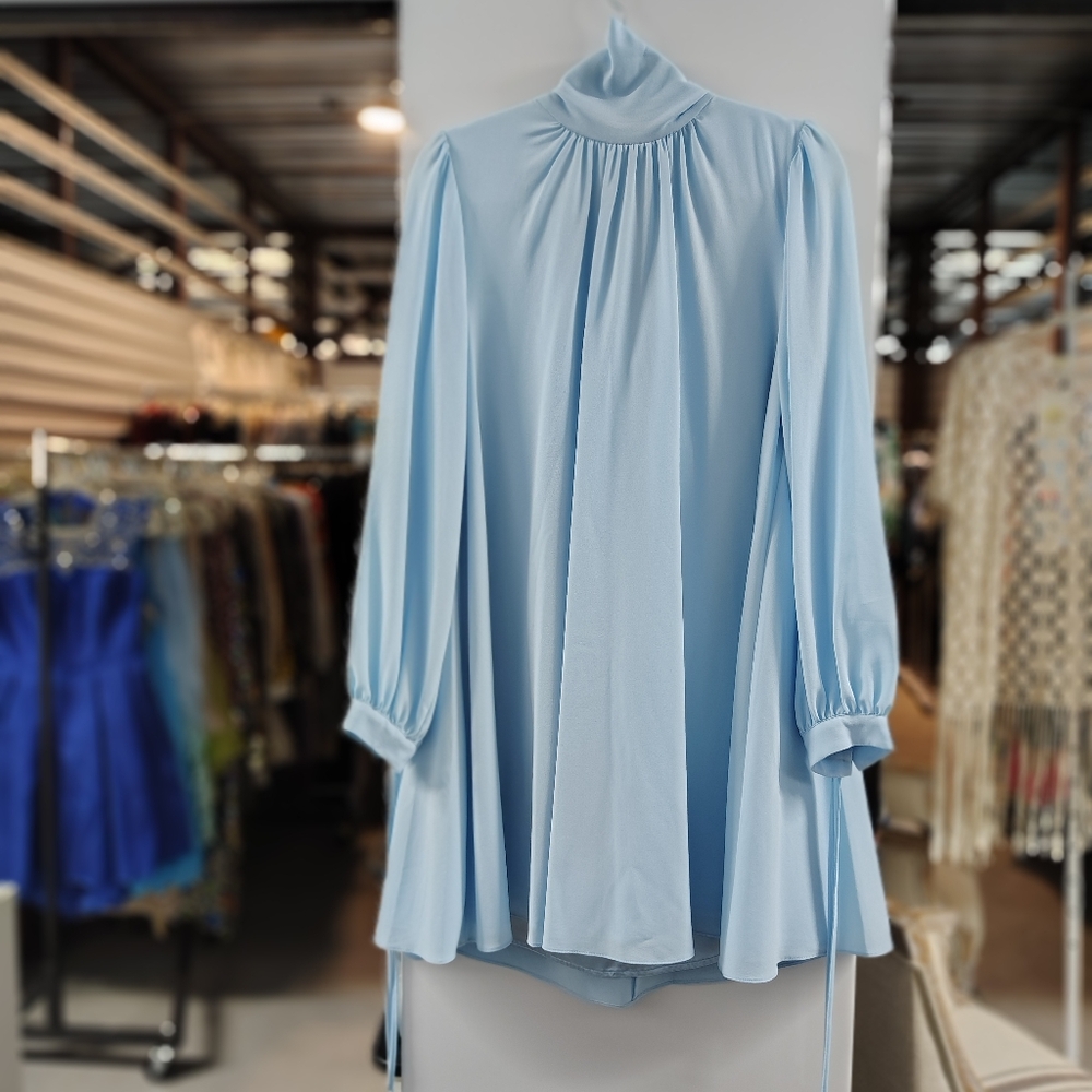Belle Badgley Mischka Ansley Bow Back Trapeze Dress | Sky Blue | Size US 8 | NWT